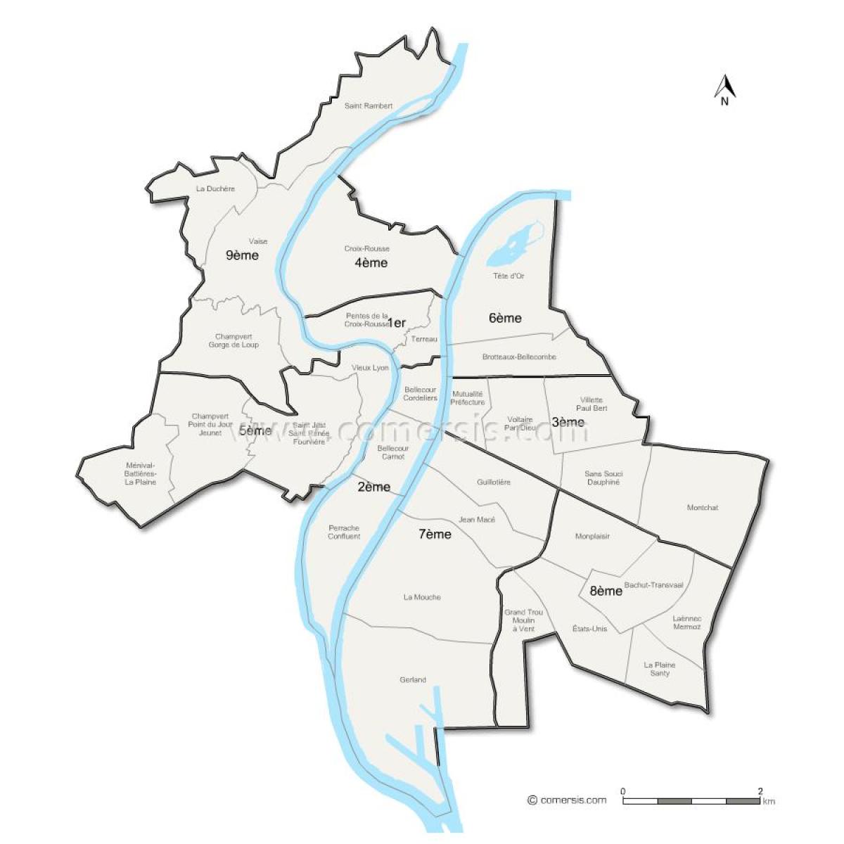 mapa Lyon arrondissement