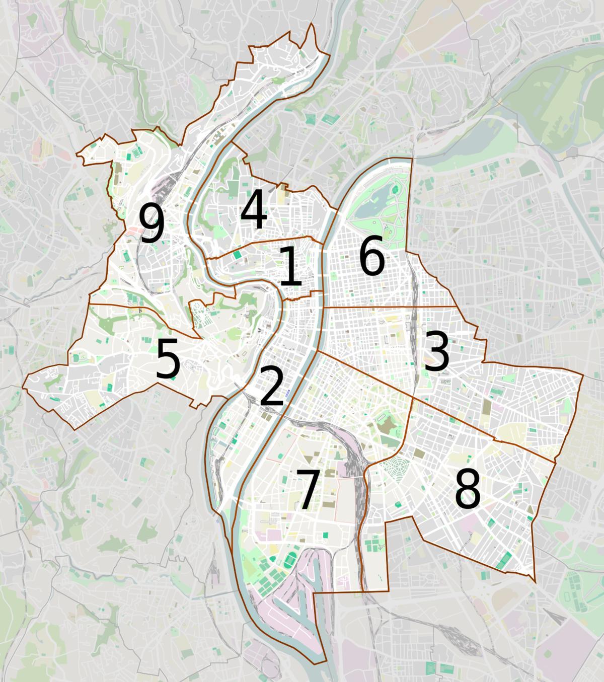 mapa Lyon auzoan