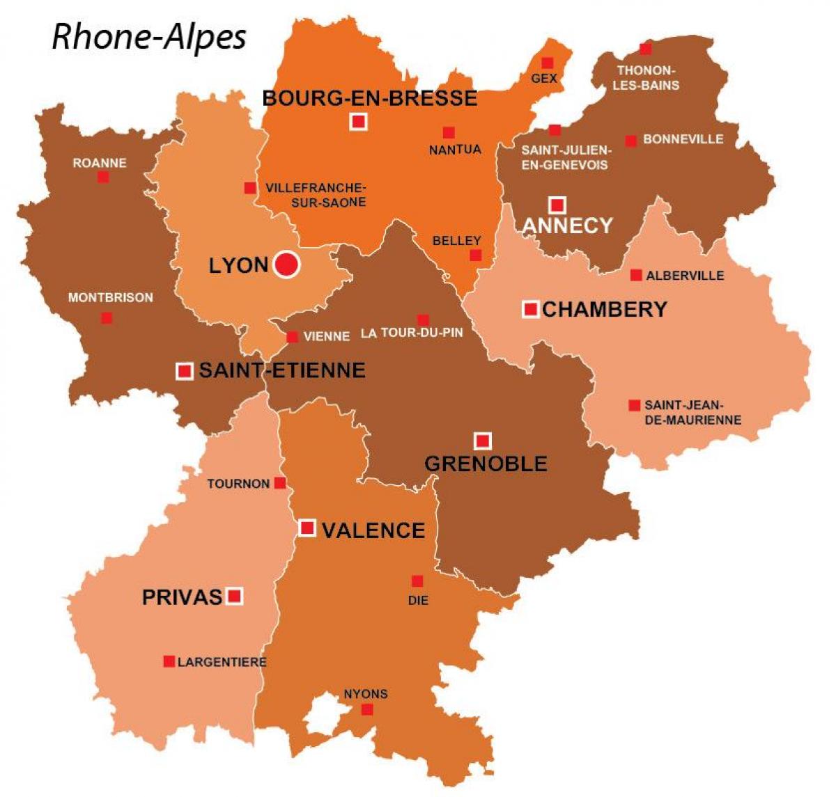 Lyon eskualdea frantzia mapa
