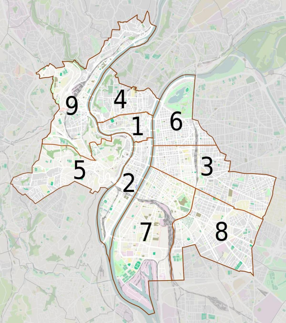 mapa Lyon arrondissements
