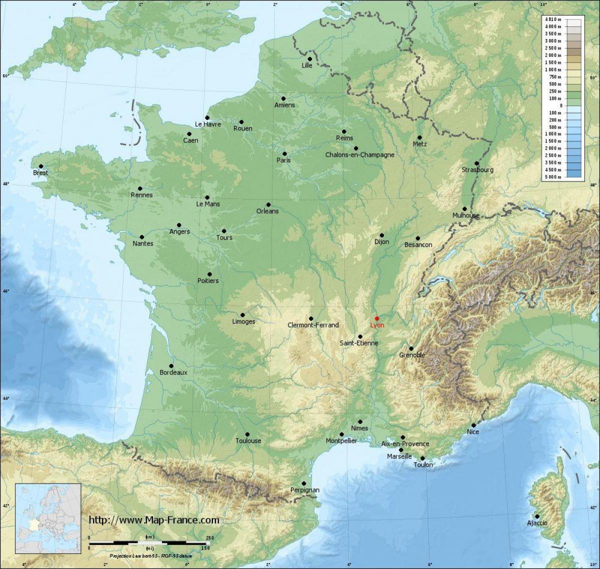 Frantziako Lyon hiriko mapa