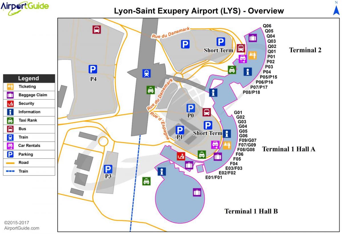 Frantziako Lyon aireportuko mapa